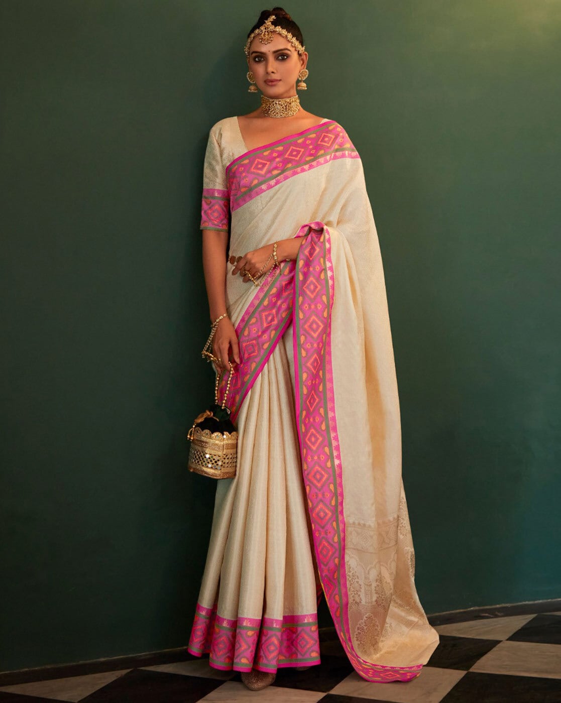 Stylish Beige Pre-Stitched Blended Silk Saree - Clothsvilla