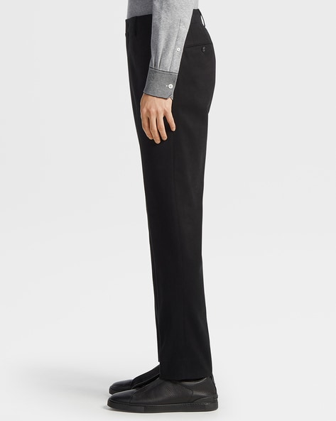 Virgin wool flat-front trousers