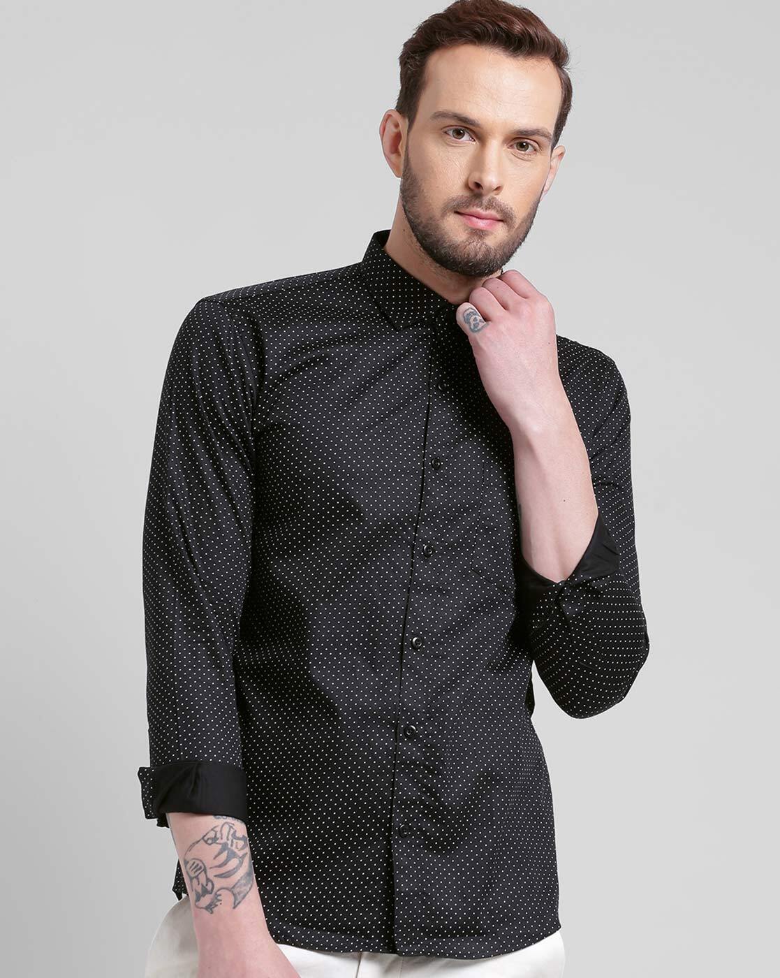 Slim Fit Dotted Shirt - Black/white dotted - Men