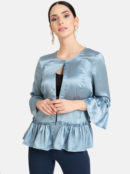 Kazo Textured Shrug with Ruffled Panel