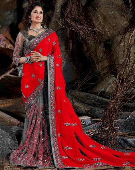 Bandhani Gaji Silk Red Body with Black Border and Pallu Saree - Byhand I  Indian Ethnic Wear Online I Sustainable Fashion I Handmade Clothes