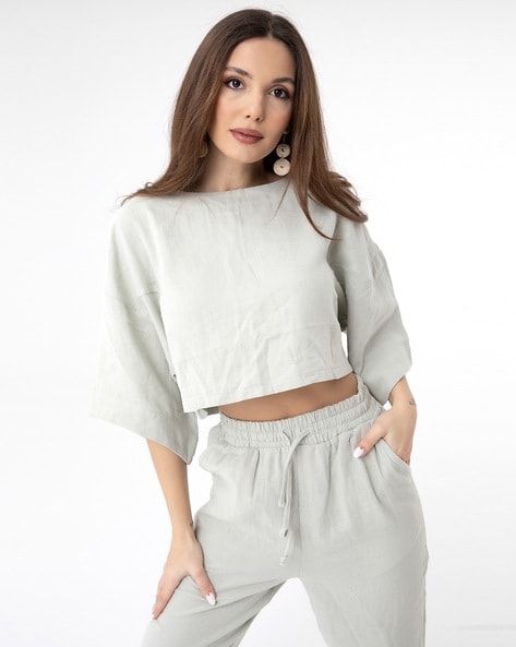 Wholesale Women Fashion Casual Stripe Print Drawstring Short Sleeve Top  Loose Pants Set