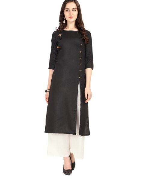 Solid Color Rayon Straight Kurta Set in Mustard | Long kurti designs,  Simple kurti designs, Sleeves designs for dresses