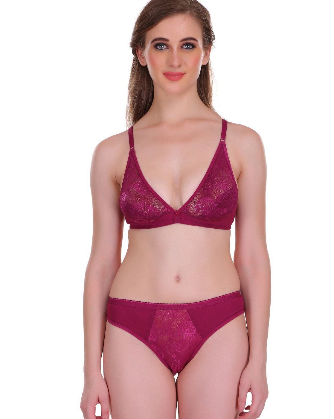 Embibo Maroon Hosiery Bra & Panty Set for Women Size 34