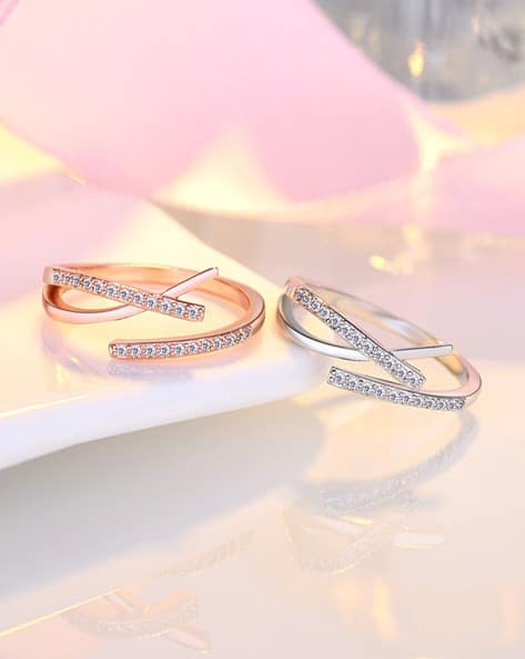 rose gold pointer finger rings gold Rose Gold-Plated American Diamond-Studded Ring