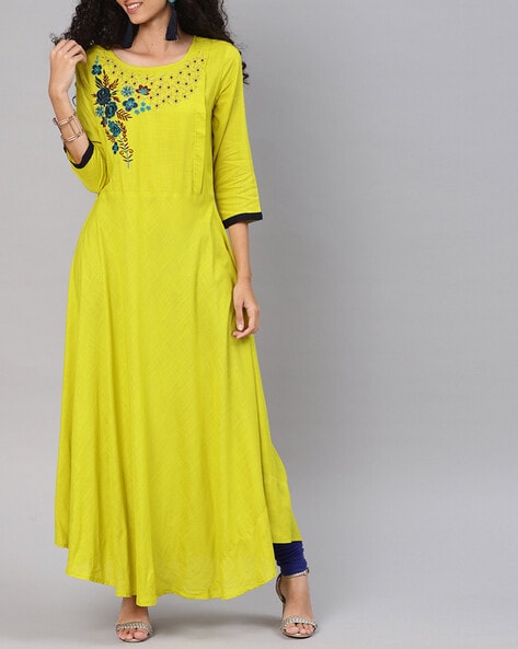 Buy online Parrot Green And Blue A-line Printed Cotton Kurti from Kurta  Kurtis for Women by Yash Gallery for ₹749 at 0% off | 2024 Limeroad.com