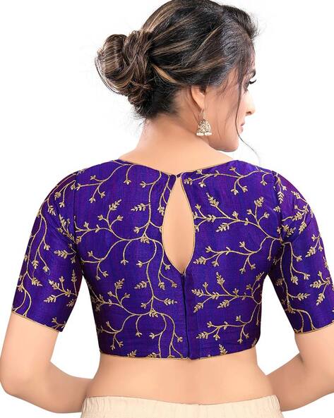 High Neck Embroidered Back Open Blouse