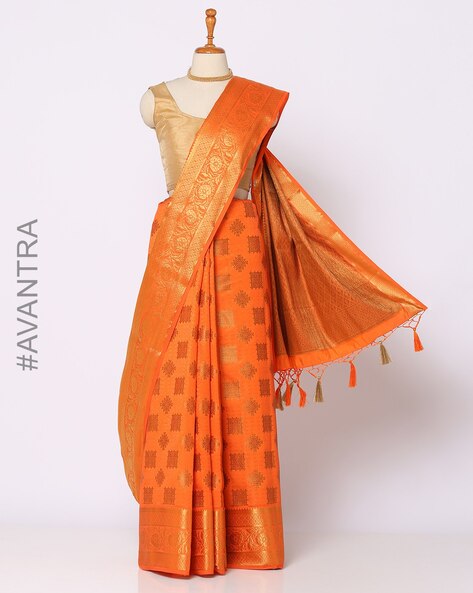 Orange Kanjivaram Saree - Urban Womania