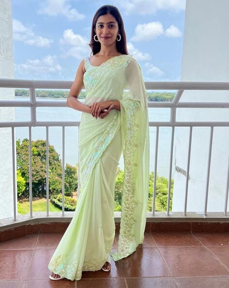 Buy Women Linen Silk Saree with Contrast Blouse (Light Green) By SHREE  SWASTIK ENTERPRISE Online at Best Prices in India - Hecmo