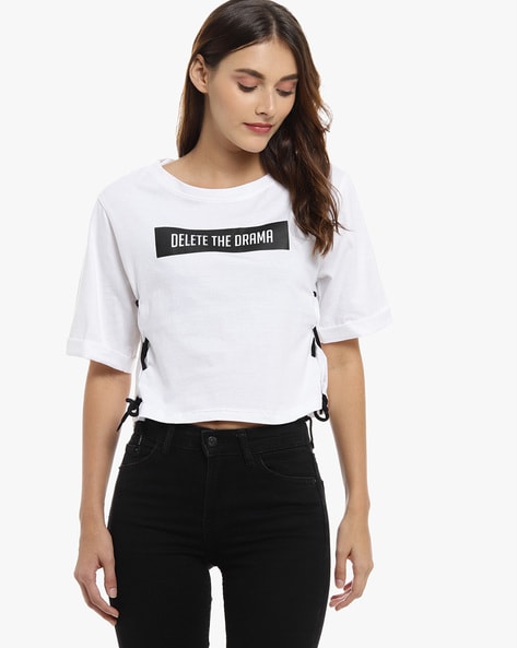 Cropped t-shirt with criss-cross Woman, White