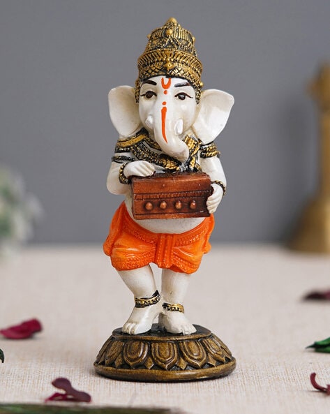 Ecraftindia Lord Ganesha Idol Playing Harmonium Musical Instrument Statue