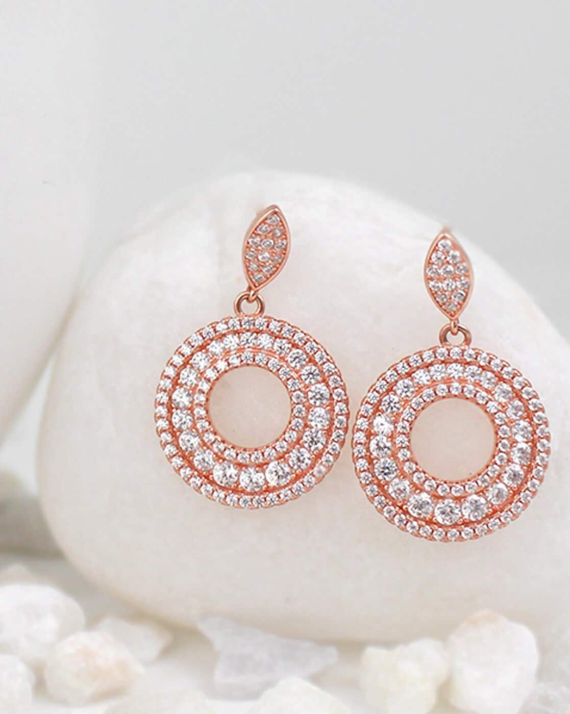 Buy GIVA 92.5 Sterling Silver Rose Gold Zircon Drop Earrings Online At Best  Price @ Tata CLiQ