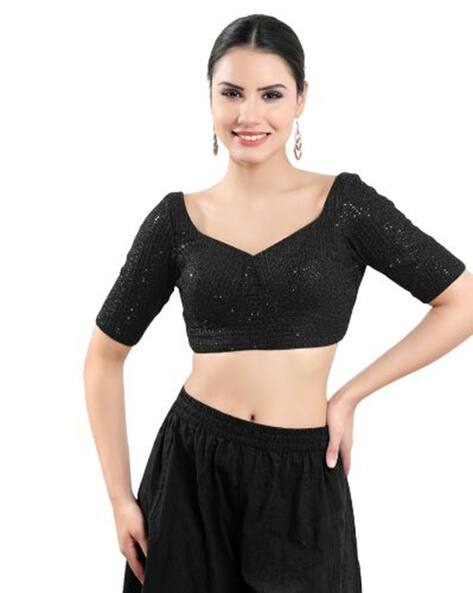 Embroidery V-Neck Back Open Blouse