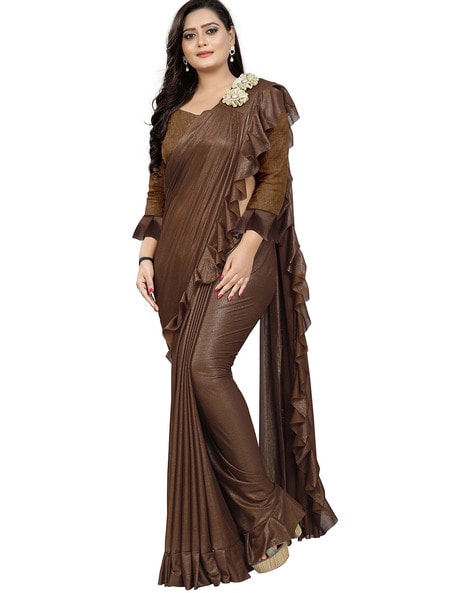 The Malai.com Border Dark Brown Saree, With blouse piece, 5.5 m (separate  blouse piece) at Rs 449 in Surat