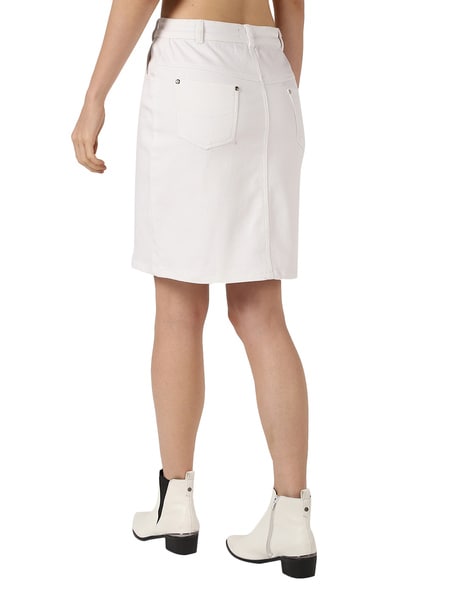 Buy PoshBery White Denim Skirt with Front Zip Detail and Front Pockets  Online In India At Discounted Prices