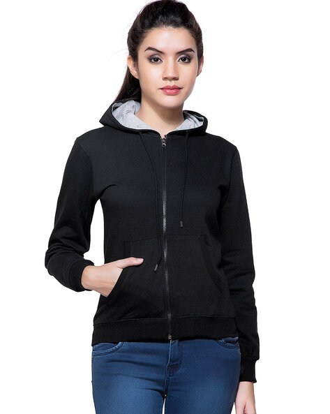 Girls black zip shop up hoodie