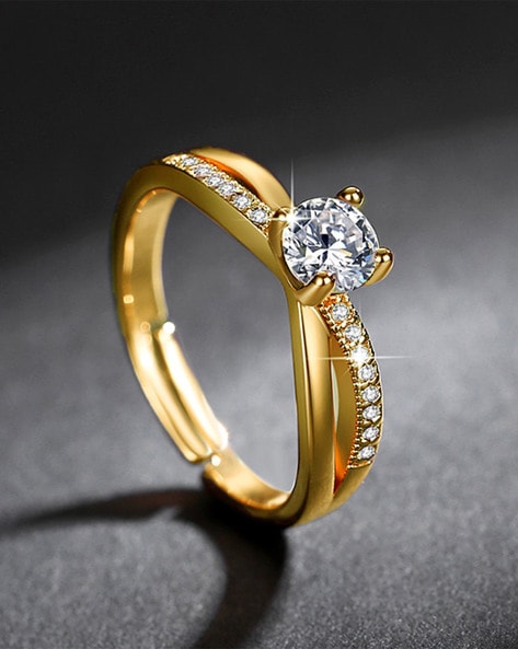 Laida Gold-Plated Handcrafted American Diamond Studded Ring