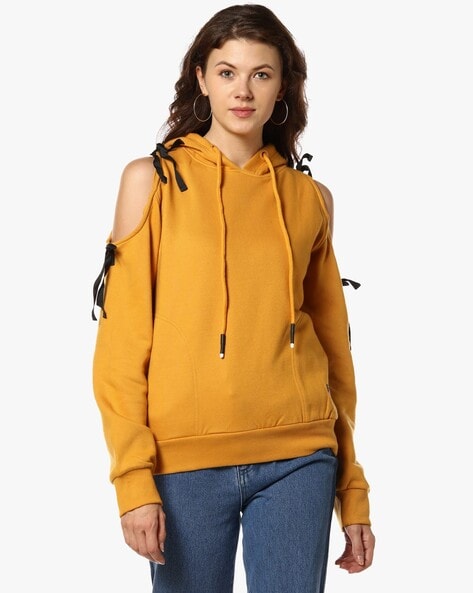 Cold shoulder cheap sweatshirt with hood