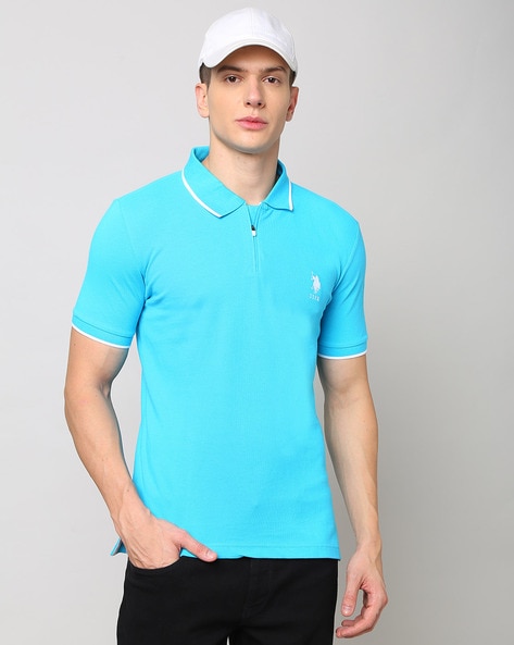 aqua blue polo shirt