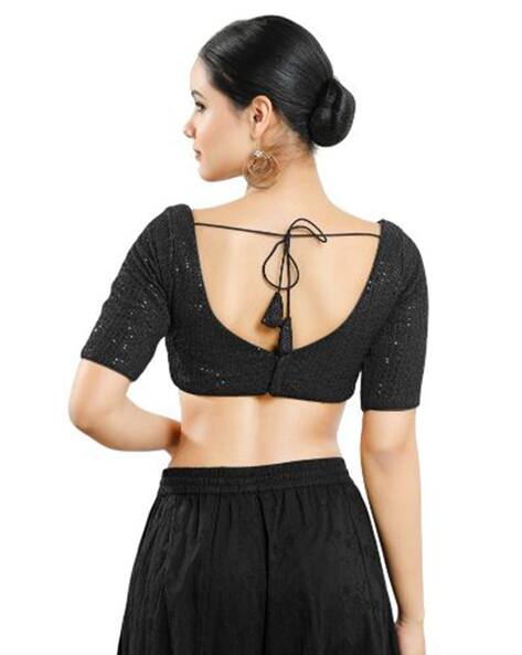 Embroidery V-Neck Back Open Blouse