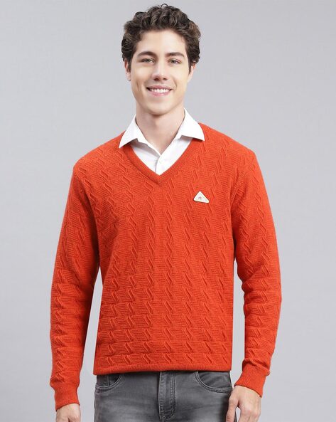 V neck clearance orange sweater