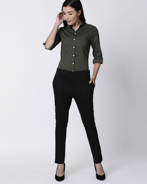 Straight Leg Crepe Pants - Navy with side stripe | Boden US