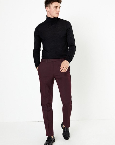 Maroon Corduroy Trousers - Stancliffe Flat-Front in 8-Wale Cotton