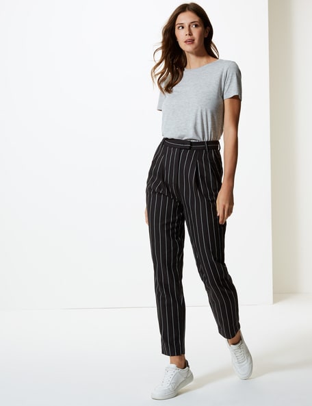 Buy Navy Blue Trousers & Pants for Women by Marks & Spencer Online