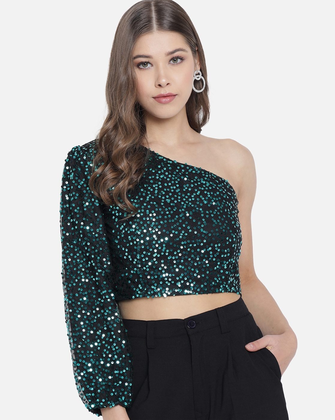 edgely™ Sequin Padded Shoulder Top