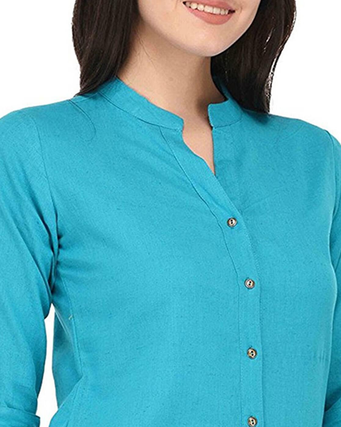 Buy Dark Sky Blue Shirts, Tops & Tunic for Women by VASTRAA FUSION Online