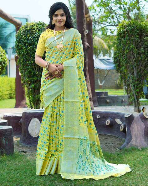 Silk Jacqaurd Embroidery Saree In Light Yellow Colour - SR1543253