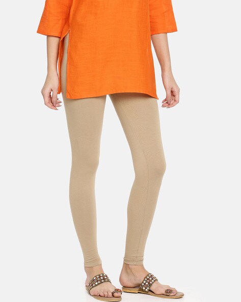 Buy TWIN BIRDS Women Orange Solid Cotton Ankle-Length Leggings