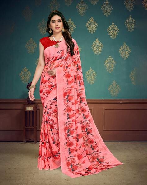 White & pink border mul cotton block printed saree – YoshnasByEla