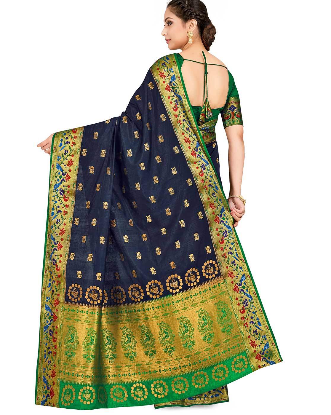 SIRIL Women's Printed Poly Silk Saree with Blouse (1932S454_ Royal Blue) :  Amazon.in: Fashion