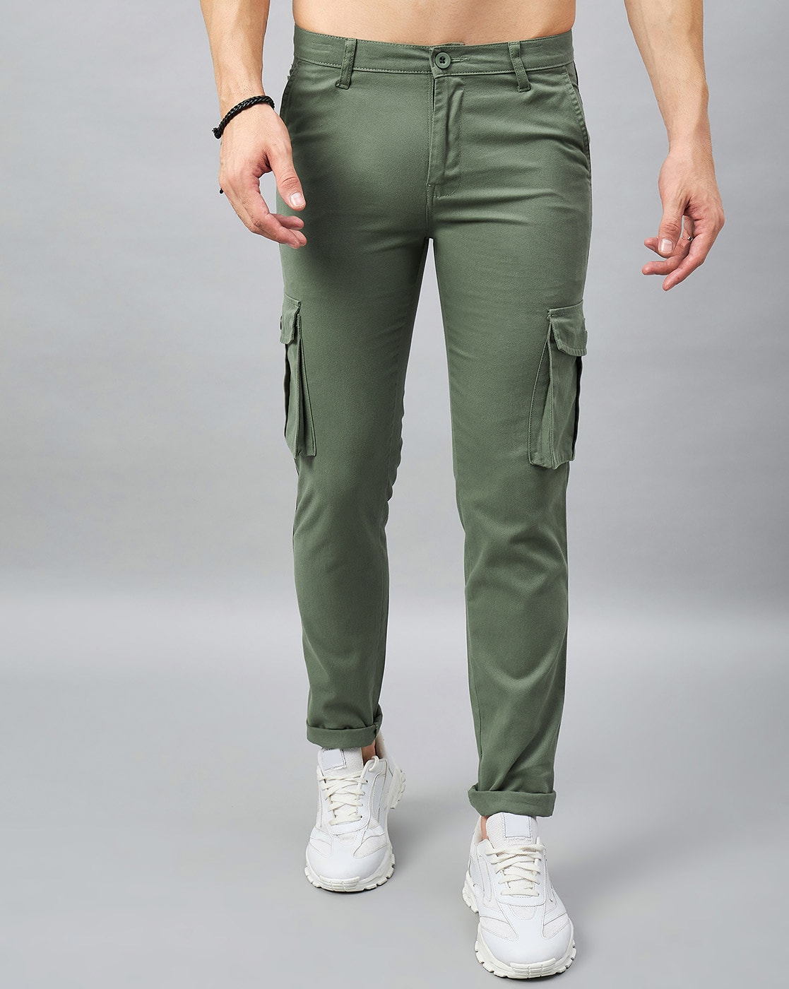 Buy HIGHLANDER Men Olive Green Slim Fit Solid Cargos - Trousers for Men  12836244 | Myntra