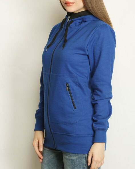 Girls Blue Fur Front Pocket Hoodie Jacket