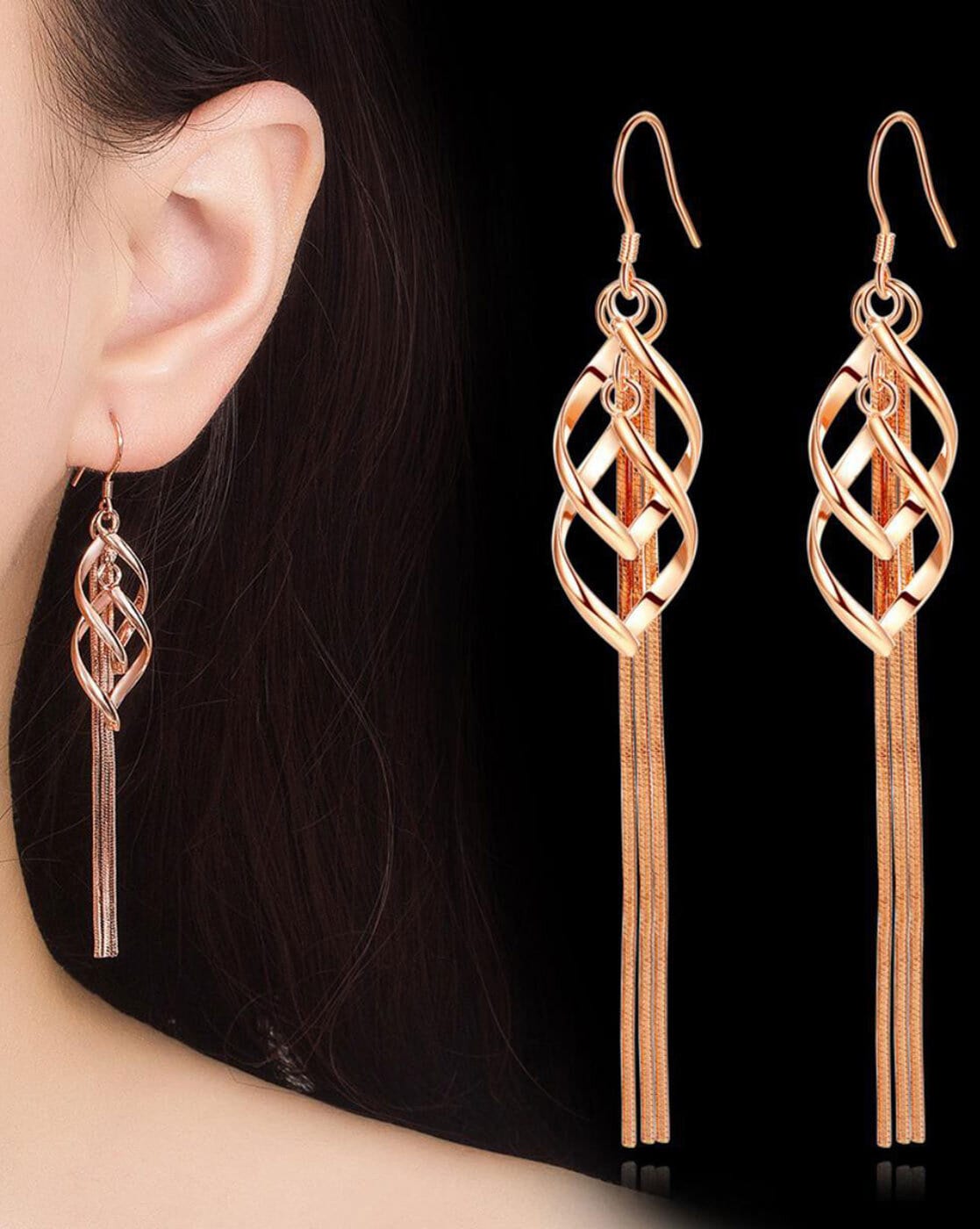 Rubans Rose Gold Plated Handcrafted AD Studded Drop Earrings