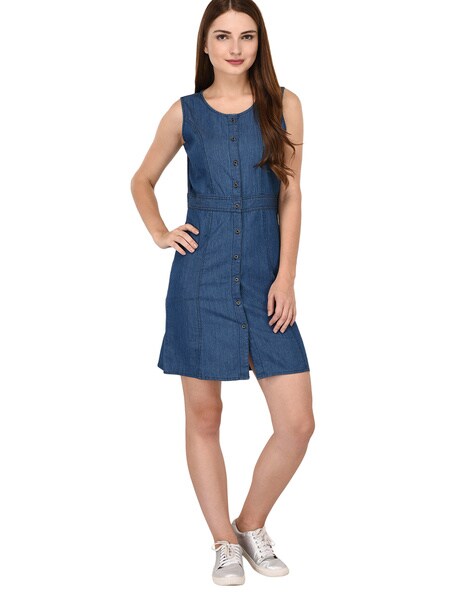 Buy BUTTON-DOWN MAXI COLLARED DENIM DRESS for Women Online in India