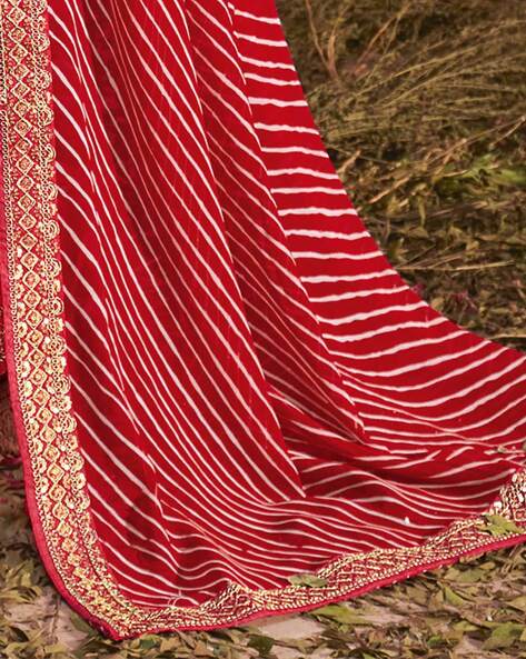 Red Pure Kora Silk Embroidered Leheriya Saree Set Design by SURBHI SHAH at  Pernia's Pop Up Shop 2024