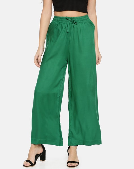 Buy Green Wide-Legged Pants Online - RK India Store View