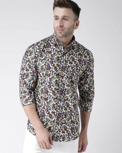 Men Animal Print Slim Fit Shirt with Patch Pocket