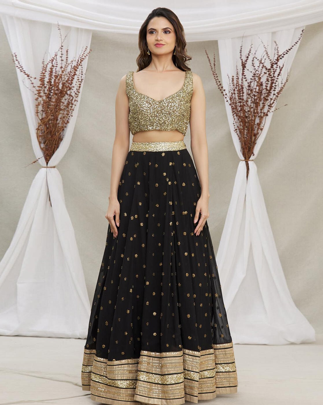 Beige Satin A Line Lehenga Choli 268959