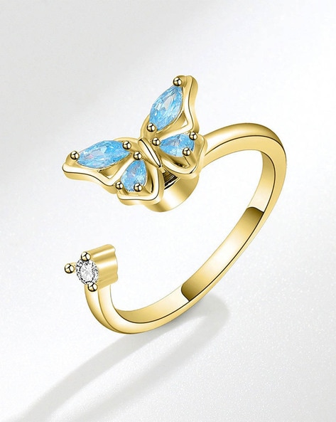 Gem O Sparkle 925 Sterling Silver Gold Plated Butterfly Design Ring  Adjustable Finger Ring For Women Girls (Gifts) - Gem O Sparkle