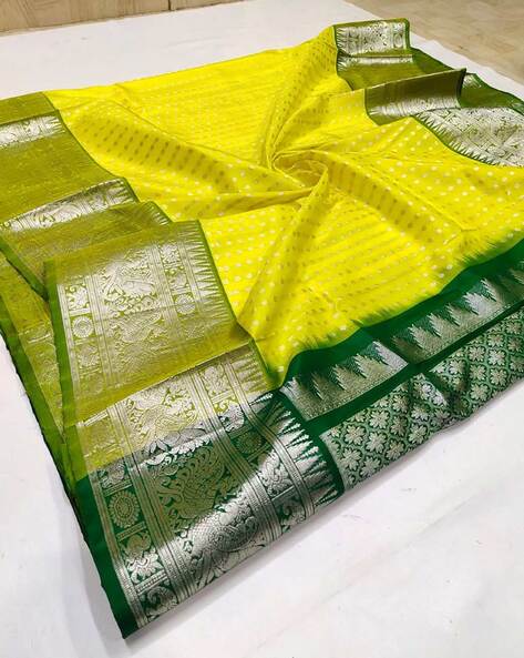Lemon Green Pure Soft Satin Silk Banarasi Handloom Saree - Tilfi