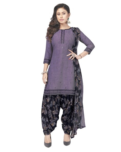 Floral Print 3-Piece Unstitched Dress Material Price in India