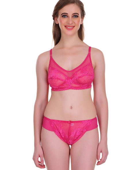 Embibo Pink Red Bra & Panty Set Size -34