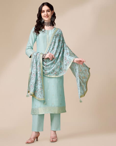 Woven Straight Kurta Set