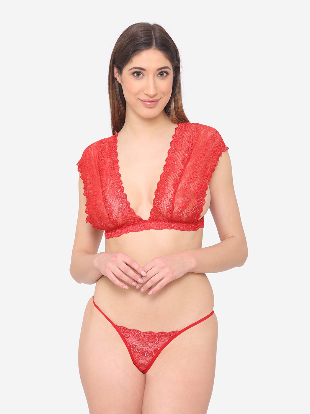 Buy Candyskin Red Lace Bra With Bikini Panty for Women Online