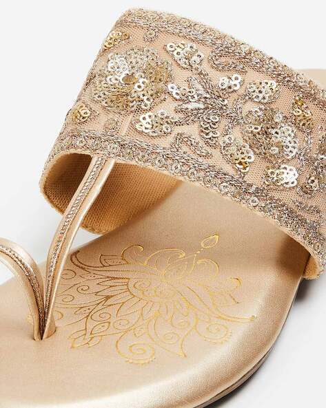 Embroidered Thong Strap Sandals