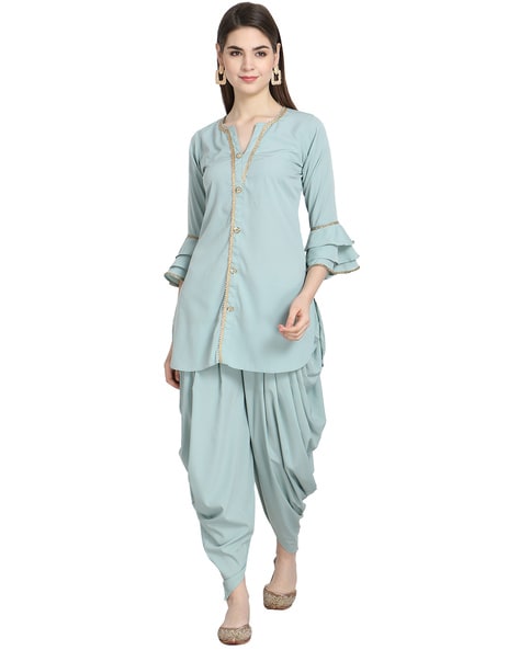 SAJKE Womens Printed Anarkali Kurta with Dhoti Salwar Suit Set for Women  (S_Blue) : Amazon.in: Fashion